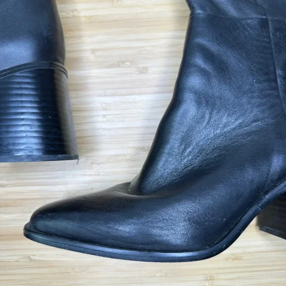 Sam Edelman Wade Boots Women's 8 Black Leather Square Toe Block Heel Knee High - Picture 9 of 13